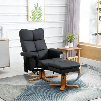 Massagestol med Fotpall och Värme Svart Konstläder